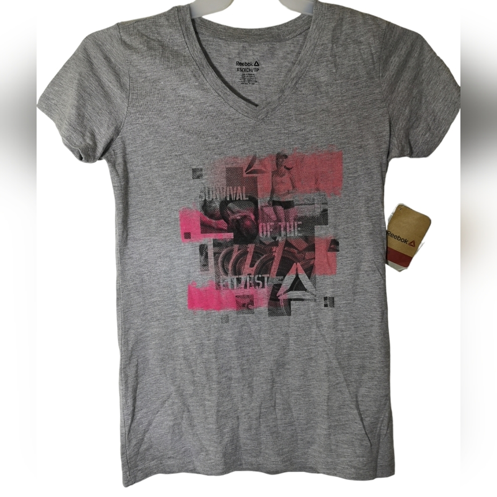 Reebok  Women's T-Shirt  Grey Heather  Survival of the Fittest   Size XS  New